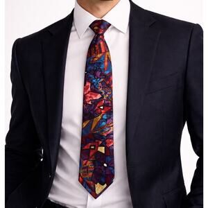 Buscati Silk Tie Vintage 90s Abstract Geometric Bold Color Statement